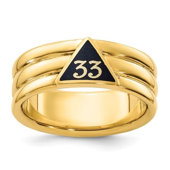10k IBGoodman Men's Polished with Black Enamel 33rd Degree Masonic Ring